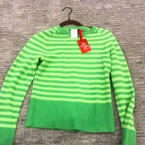 Express Design Studio 💯 % Lambswool Crewneck Striped  Sweater Green Small NWT